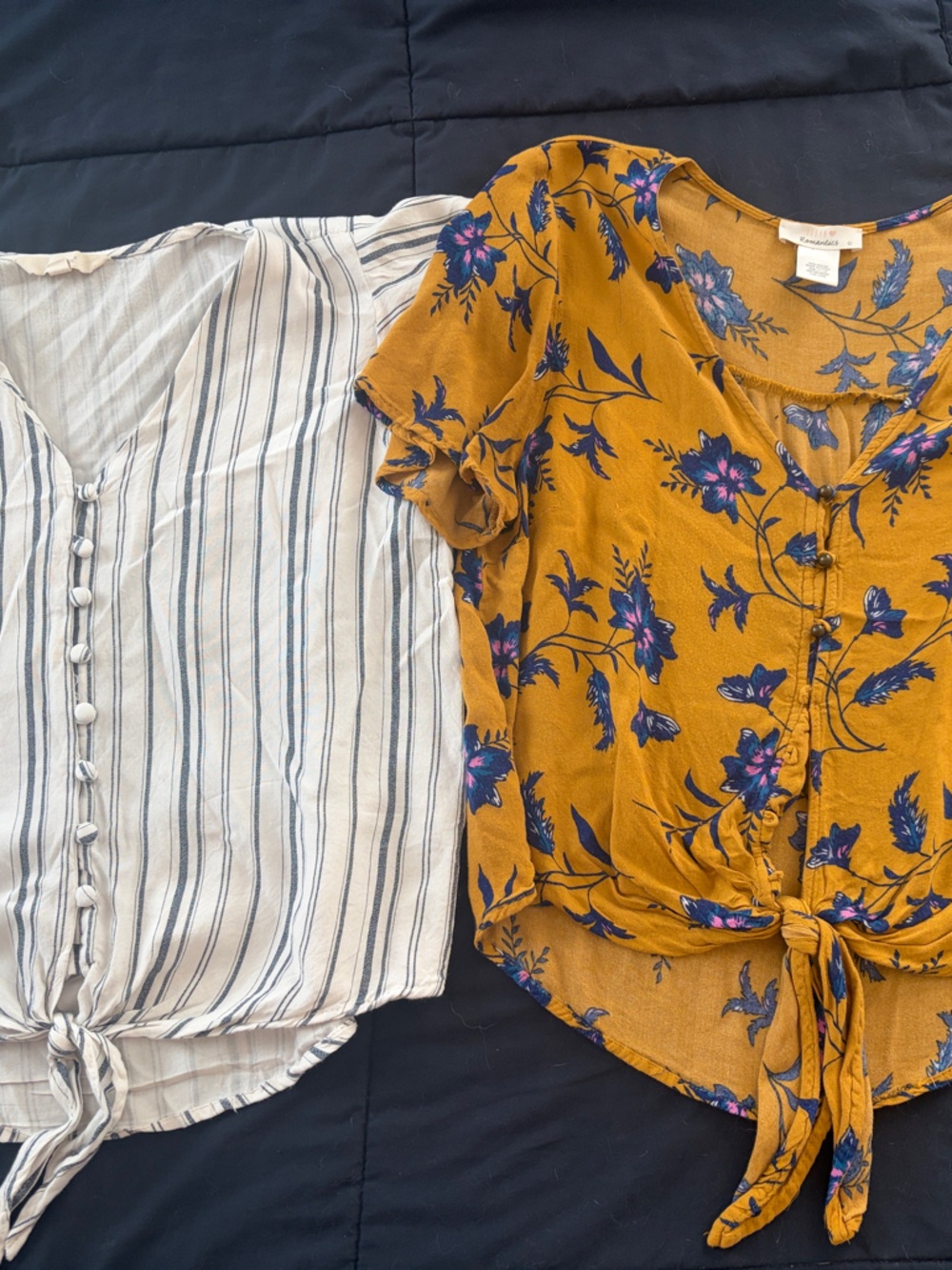 Mustard Floral Tie-Front Women's Top - Mustard Floral